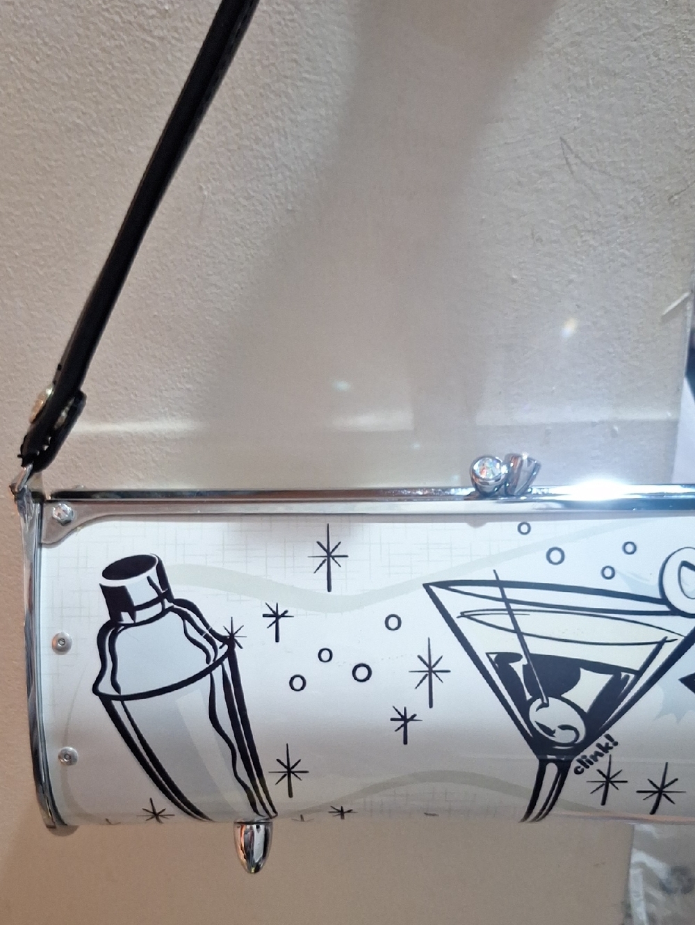 Little Earth Metal Bag..Cheers Martini Graphic Clutch Wristlet - Black & White